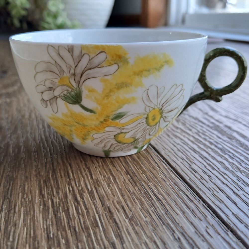 Floral Yellow and Green Ceramic Teacup